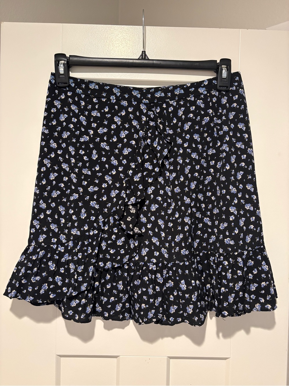 Madewell Black Floral Ruffle Mini Skirt